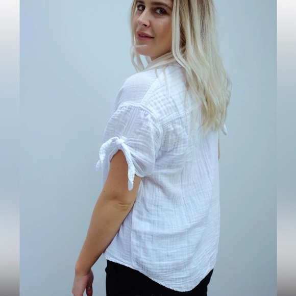 Michel Stars Tess Tie Shirt White Sz XS Double Gauze Button Front Oversized Boxy - Picture 4 of 14